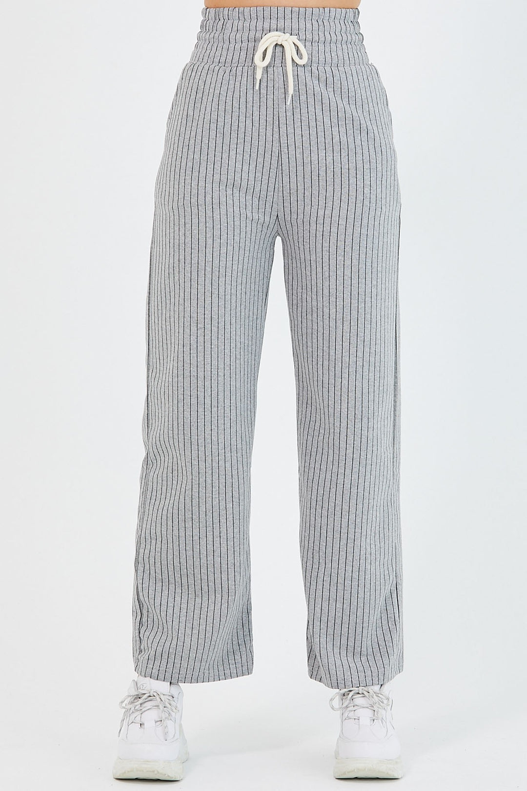 MDS Women High Waist Striped Wide Leg Pants - Grey - Seelze