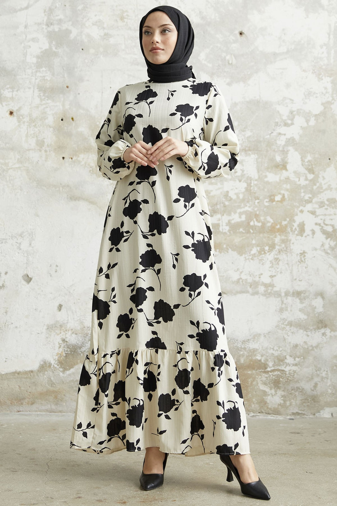 MDS Women Large Flower Pattern Dress - Black - Timişoara