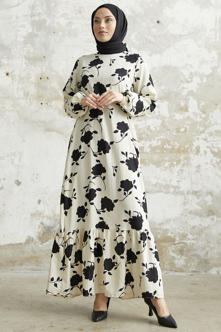 MDS Women Large Flower Pattern Dress - Black - Timişoara