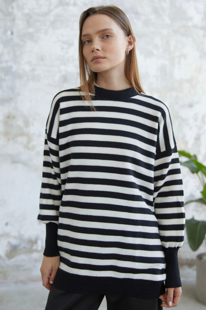 MDS Women Molya Striped Knit Tunic - Black - Fuquay-Varina