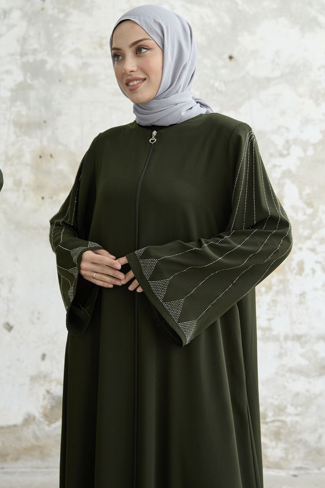MDS Women Stone-embellished Wide Sleeve Ferace - Khaki - Bristol