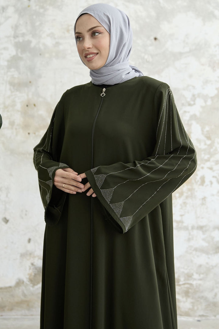 MDS Women Stone-embellished Wide Sleeve Ferace - Khaki - Bristol