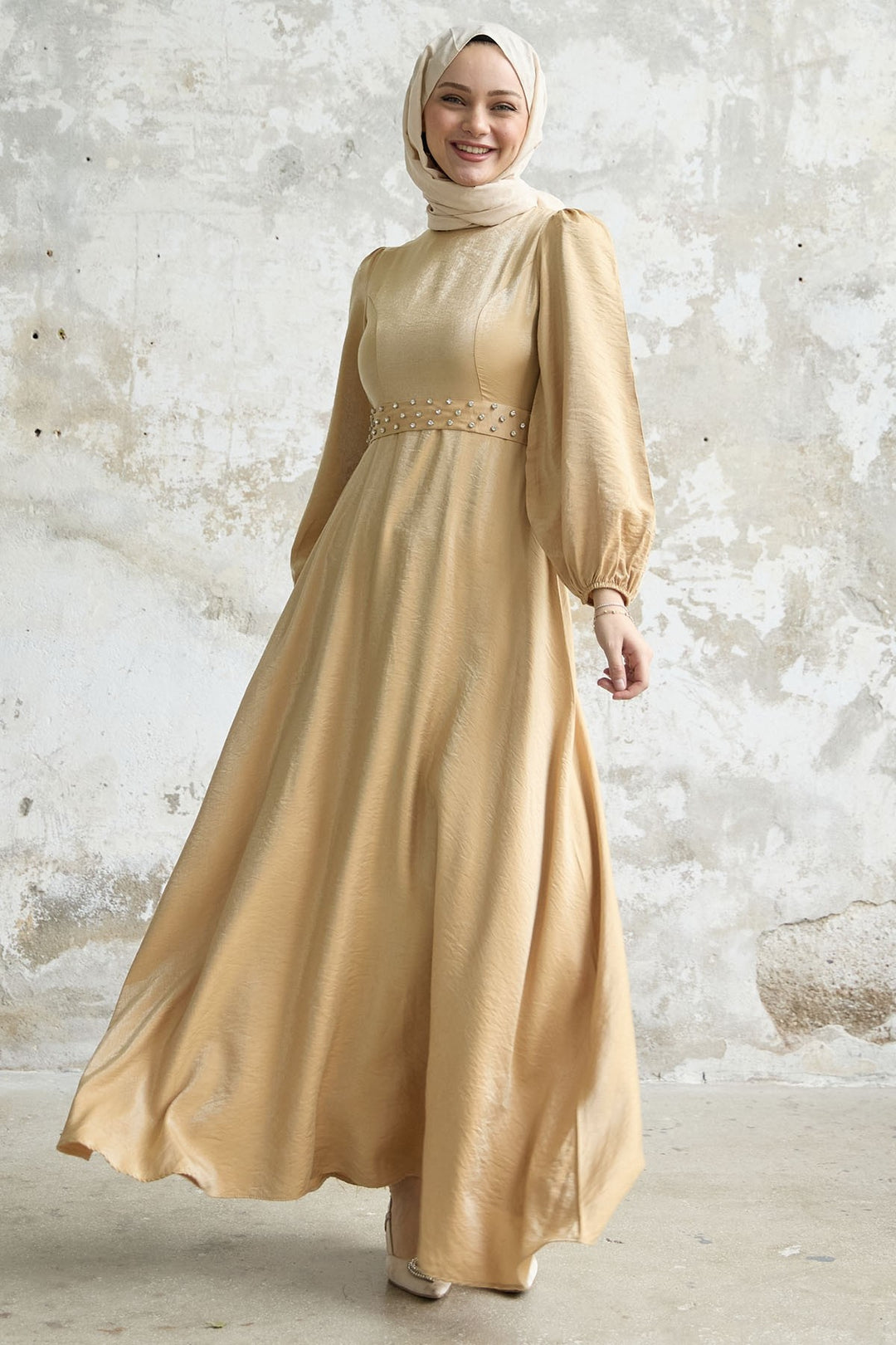MDS Women Stone Belted Glitter Satin Dress - Yellow - Alenquer