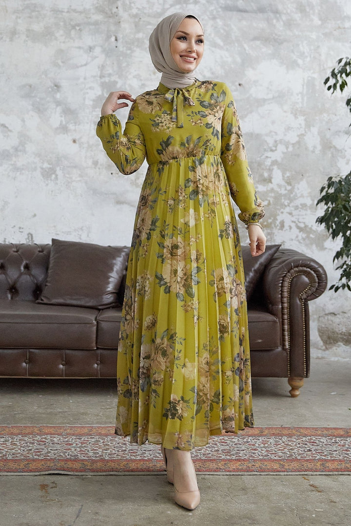 MDS Women Luis Collar Lace-Up Chiffon Dress - Olive Green - Memmingen