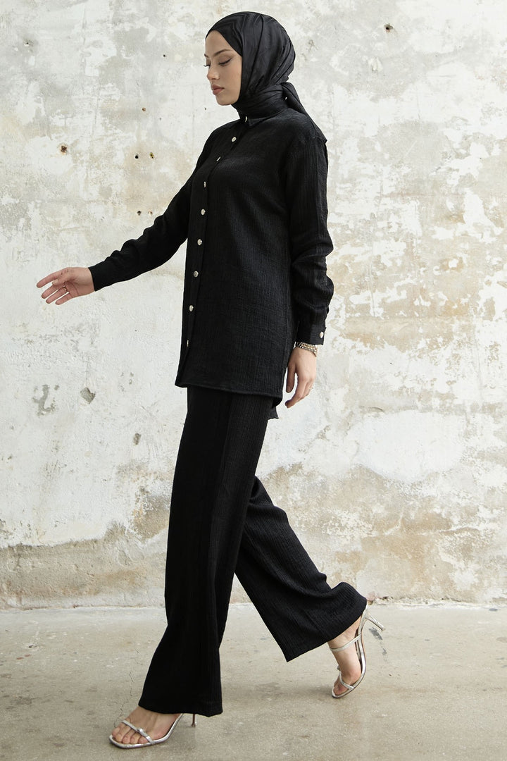 MDS Women Shirt Collar Sequined Two-Piece Set - Black - Ilmenau