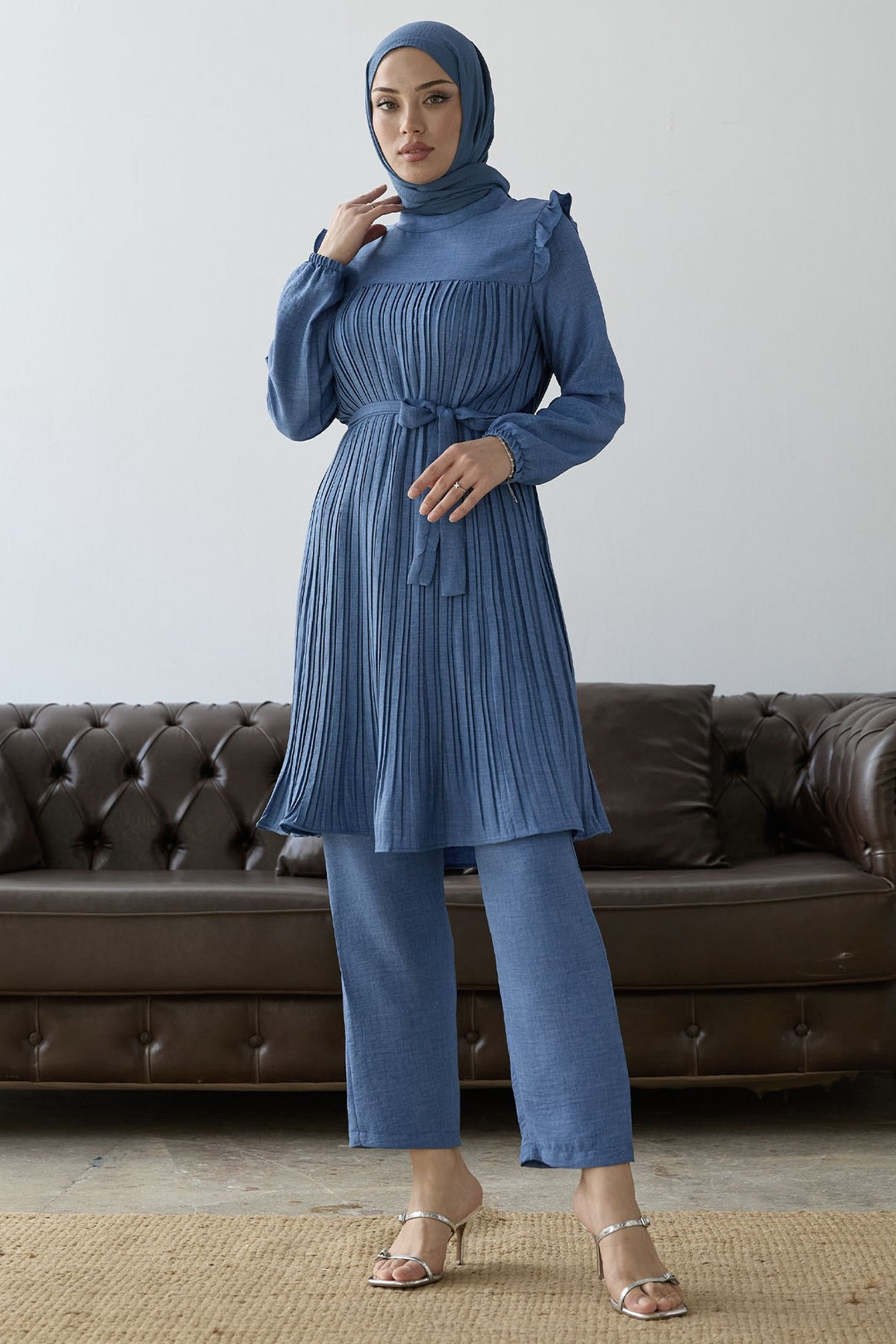 MDS Women Front Pleated Ruffle Detail Set - Indigo - Baltimore