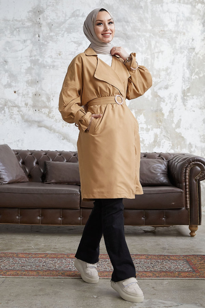 MDS Women Double-Breasted Ring Detail Slouchy Trench Coat - Beige - Brasschaat