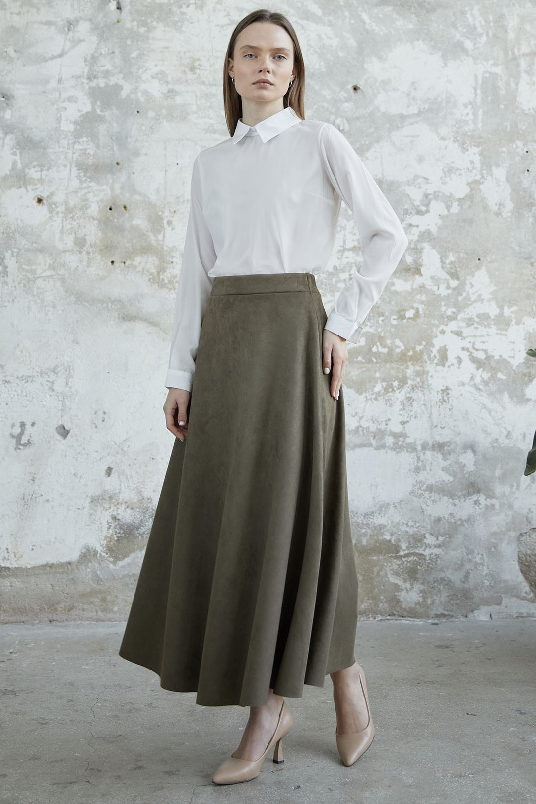 MDS Women Elisha Suede Skirt - Khaki - Oro Valley
