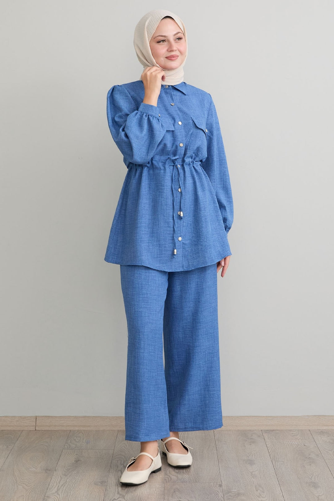 MDS Women Tunnel Arched Blue Linen Suit - Hutchinson