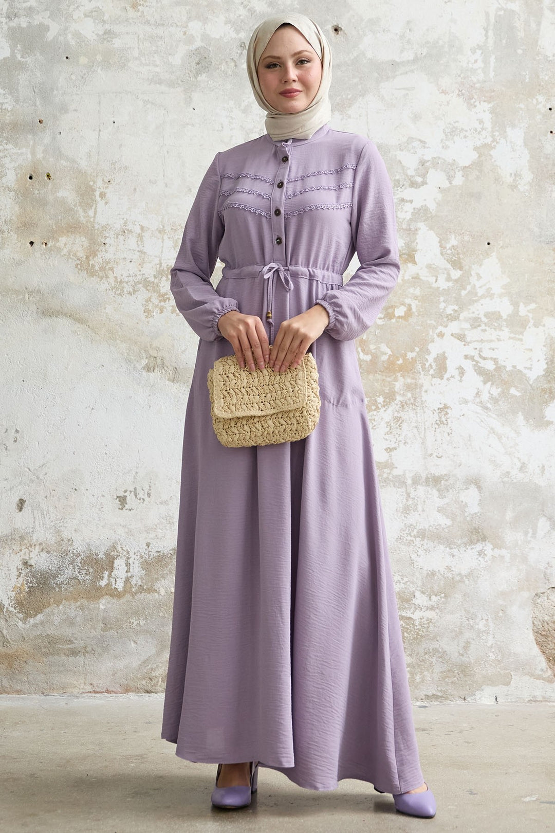 MDS Women Guipure Detail Lilac A-line Dress - San Donà di Piave