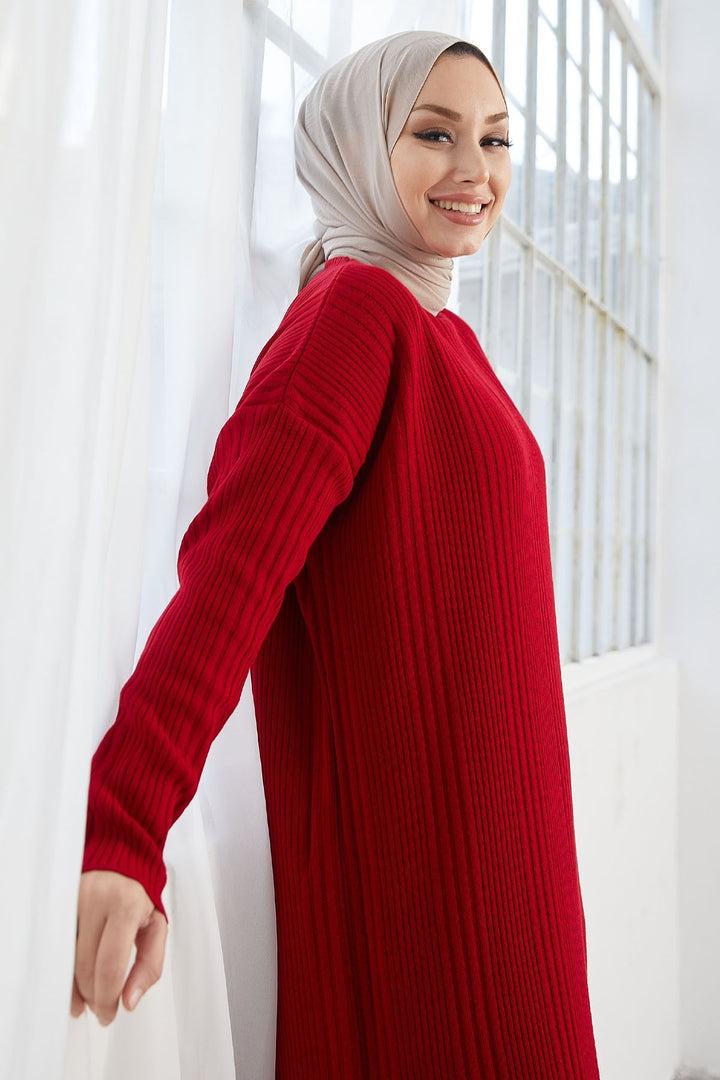 MDS Women Arissa Fisherman Collar Long Knit Dress - Red - Neuwied
