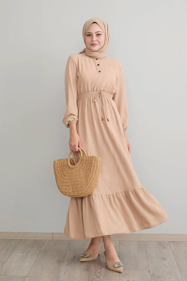 MDS Women Tena Belly Elastic Waist Dress - Beige - Oviedo
