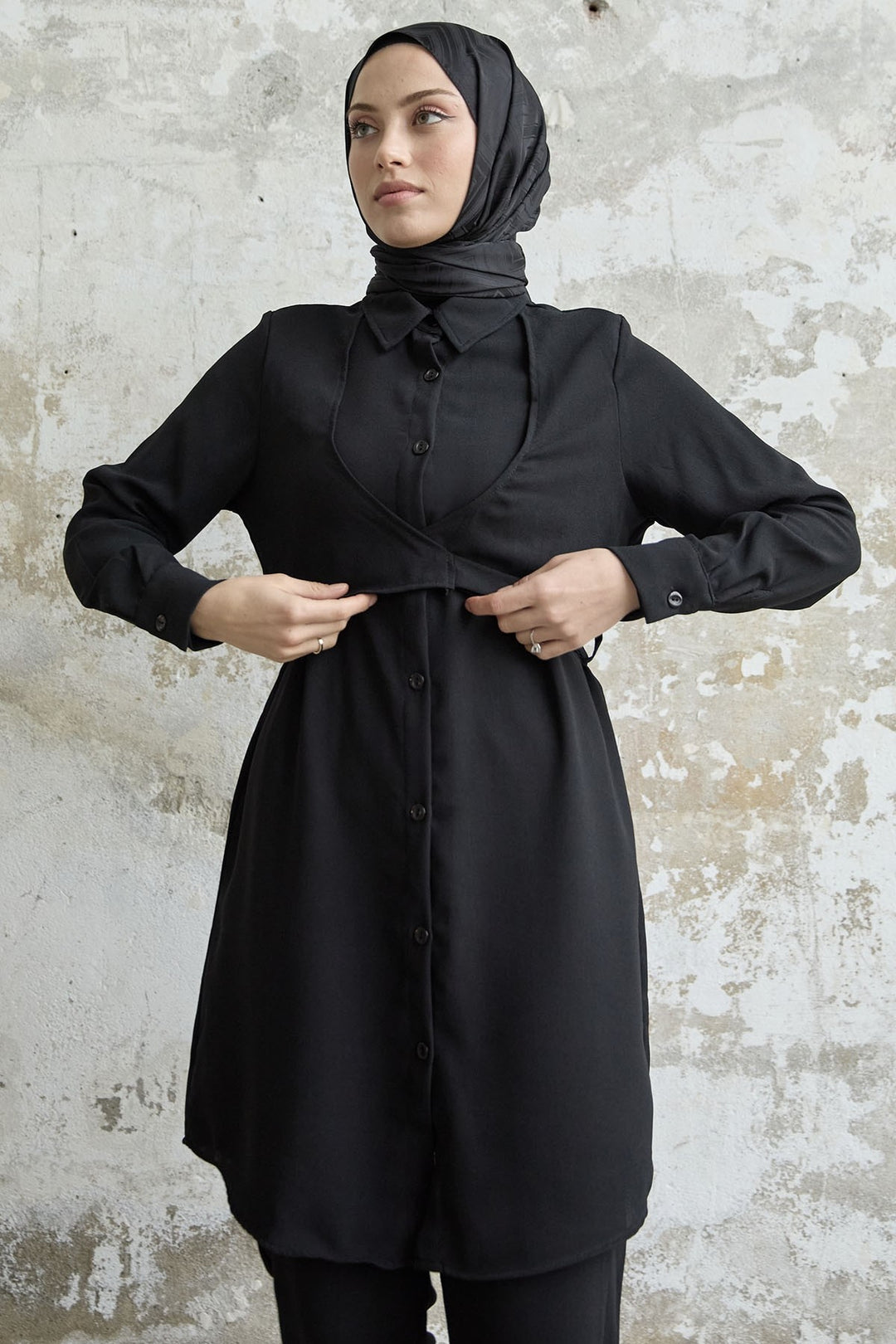 MDS Women Front Tie Two Piece Set - Black - Brühl