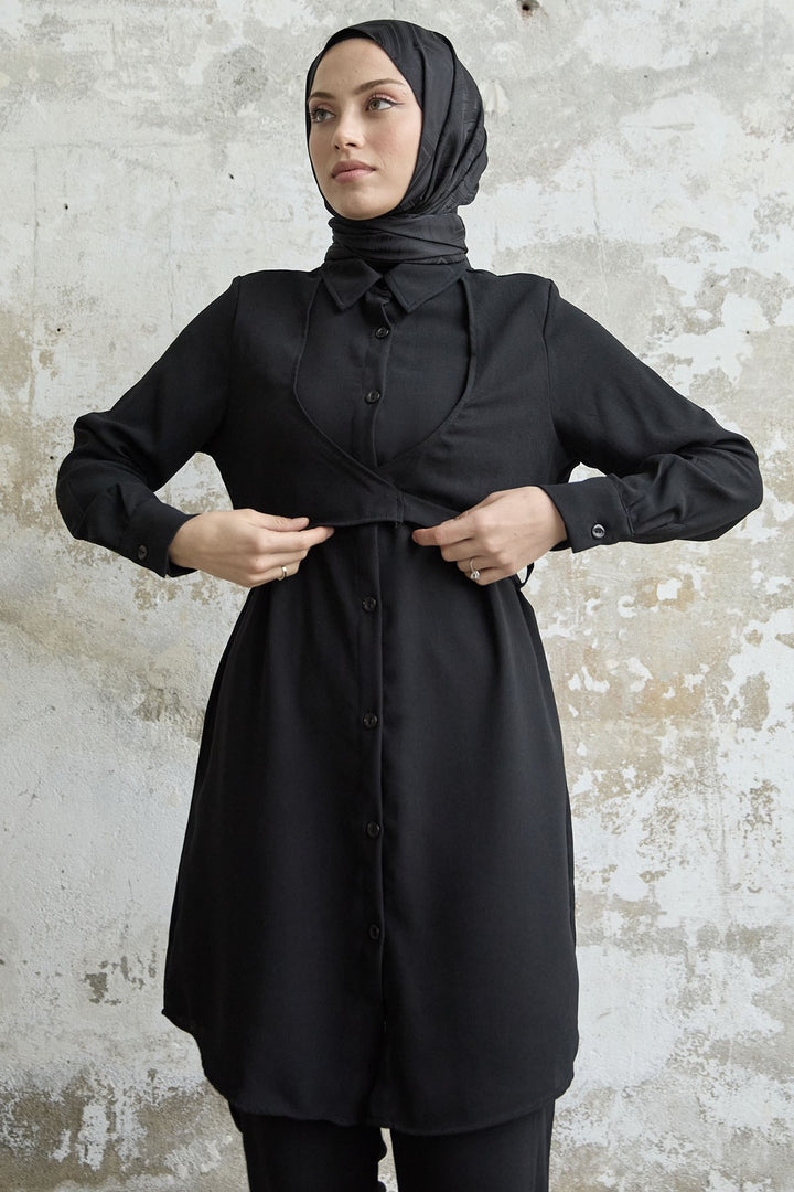 MDS Women Front Tie Two Piece Set - Black - Brühl