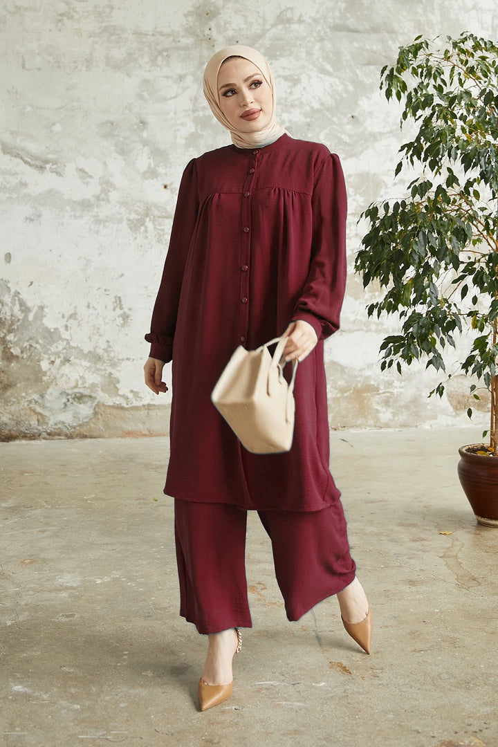 MDS Women Arfa Ayrobin Buttoned Casual Suit - Burgundy - San Pedro Mixtepec