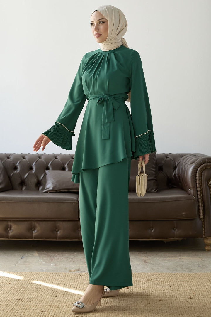 MDS Women Armchair Belted Two Piece Set - Emerald Green - Graz
