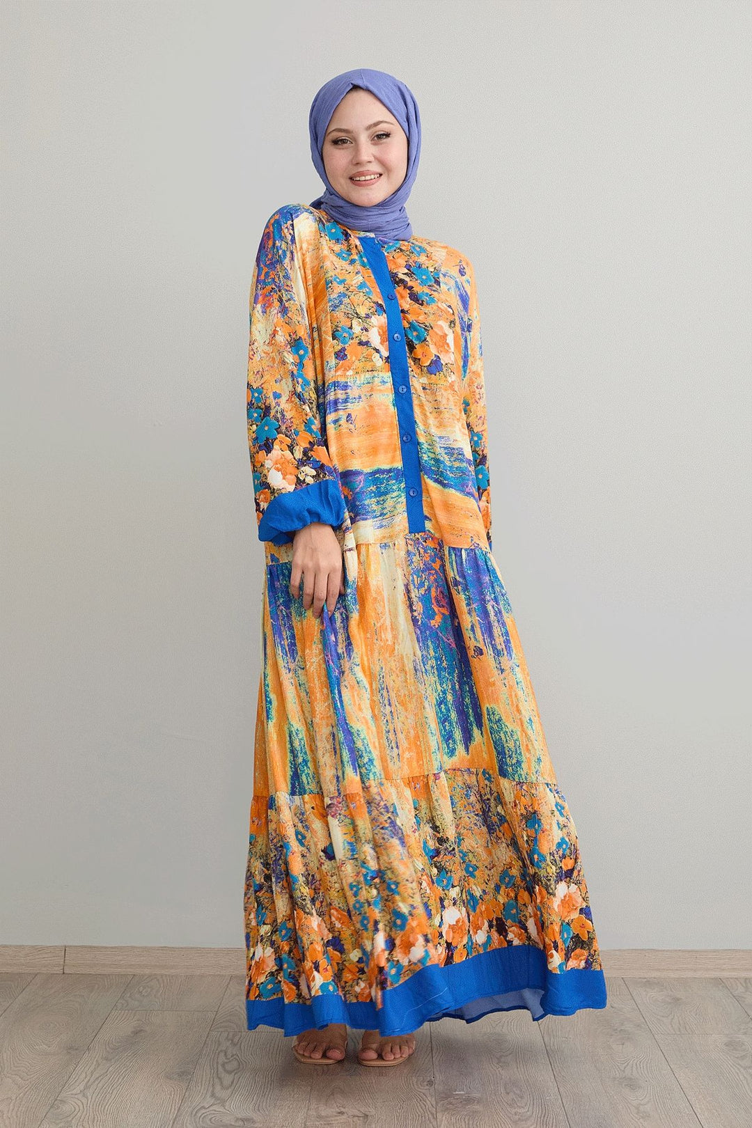 MDS Women Abstract Flower Pot Blue Viscose Dress - Salamanca