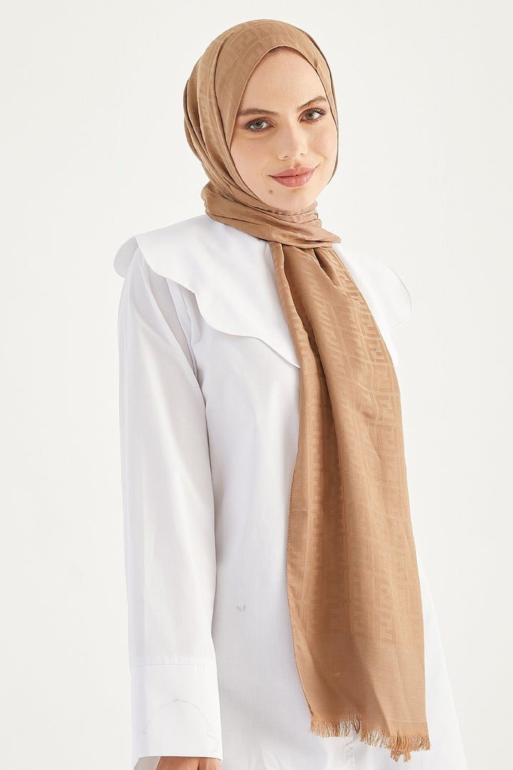 MDS Women Handwoven Jacquard Cotton Shawl - Milky Coffee - Gravesend