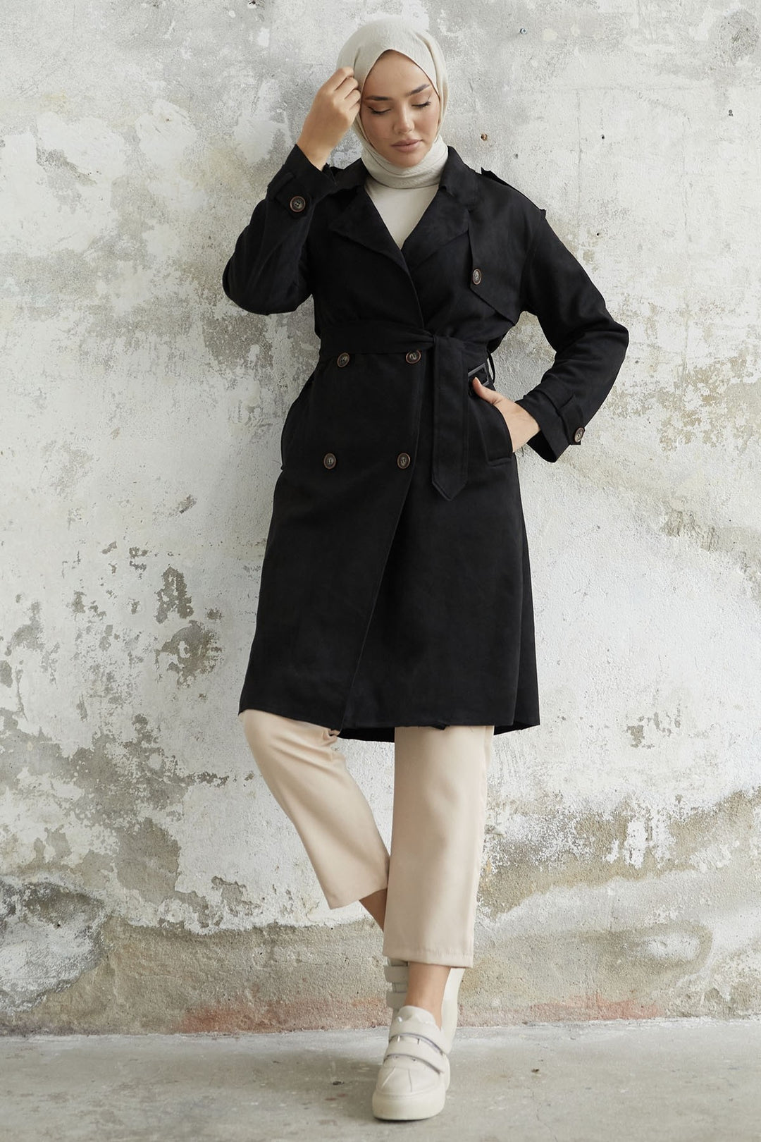 MDS Women Minka Belted Scuba Diving Trench Coat - Black - Peabody