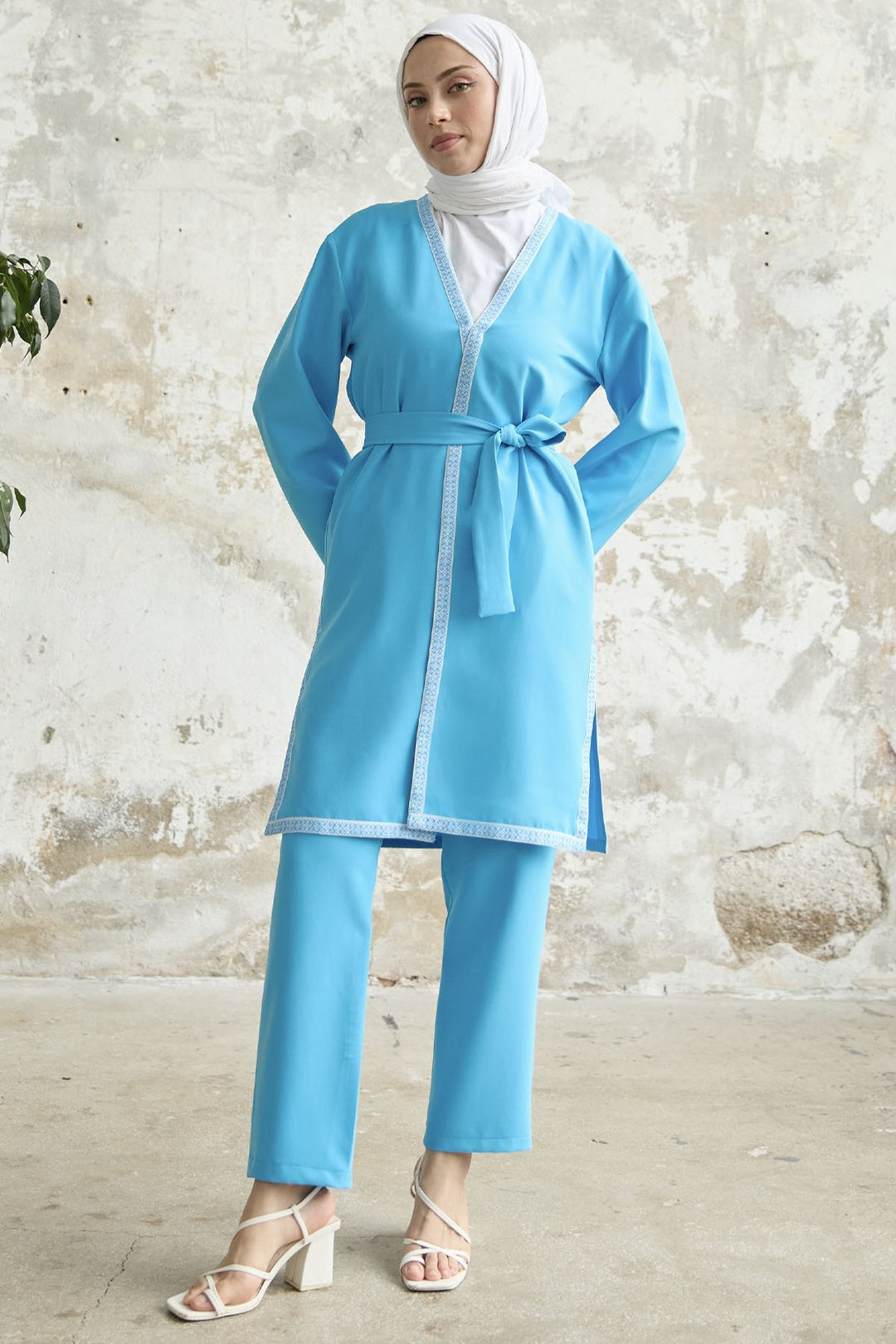 MDS Women Embroidered Patterned Kimono Set - Blue - Arroyomolinos