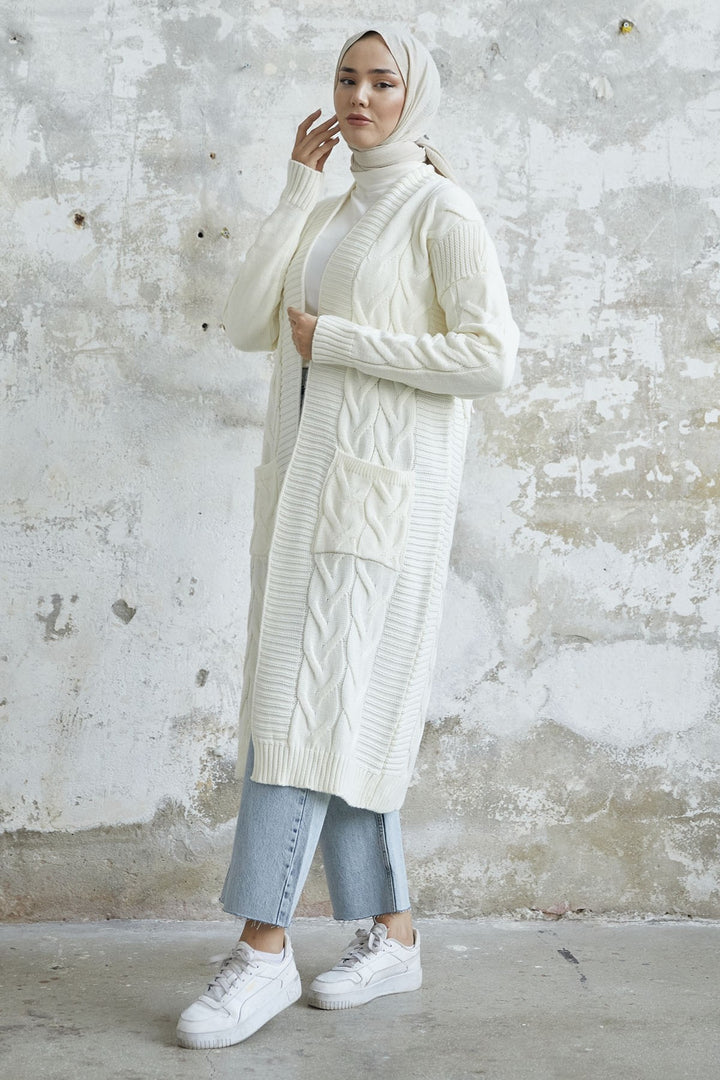 MDS Women Eriyas Braided Pocketed Cardigan - White - Cuernavaca