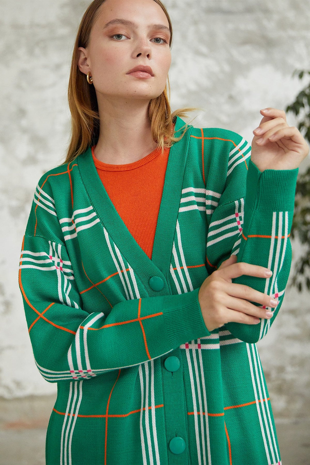 MDS Women Meri Plaid Patterned Cardigan - Green - Sioux City