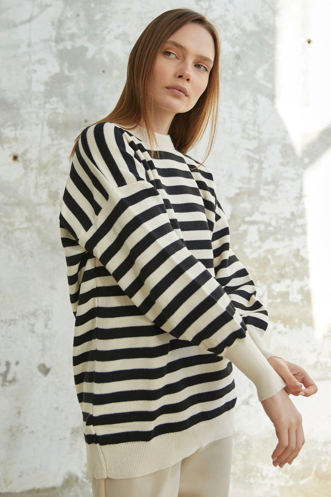 MDS Women Molya Striped Knit Tunic - Ecru - Smarhon