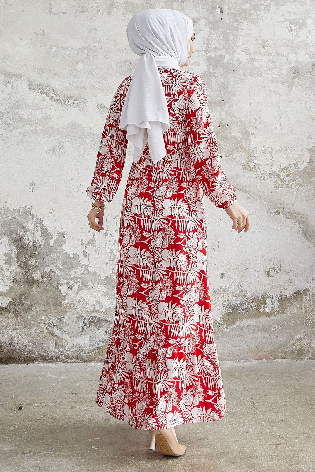 MDS Women Fale Complex Leaf Patterned Viscose Dress - Red - Ensenada