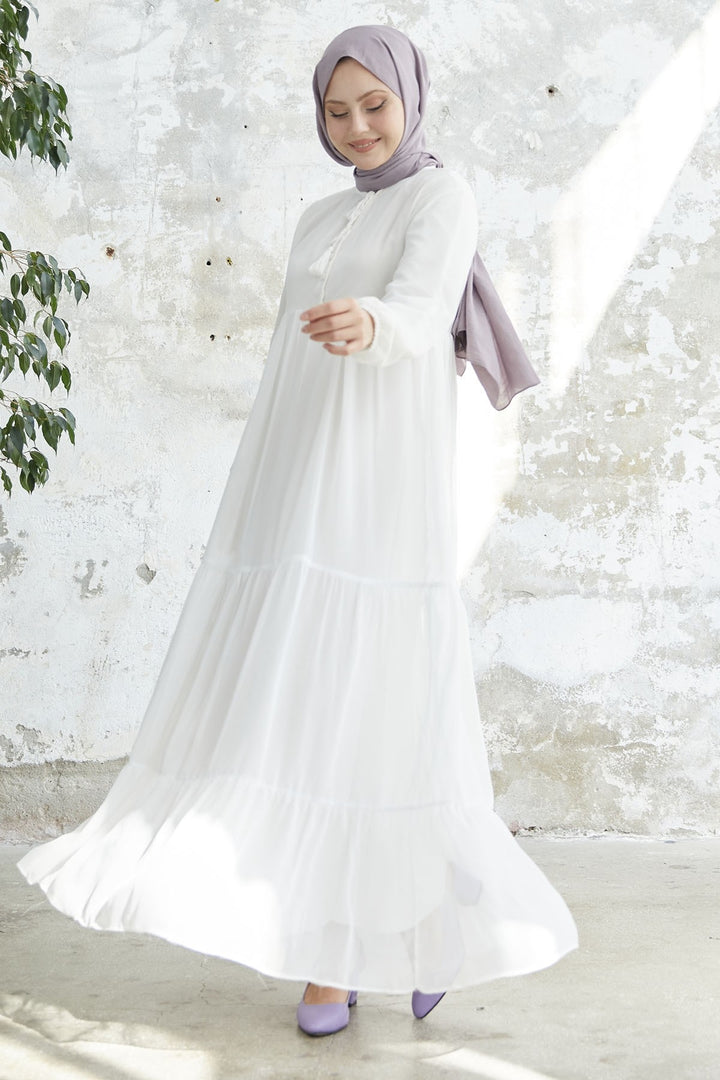 MDS Women Lace-Up Yoryo Chiffon Dress - White - Weimar