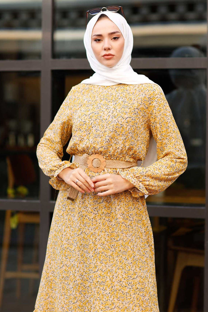 MDS Women Crispy Flowered 1015 Chiffon Dress - Yellow - Merano