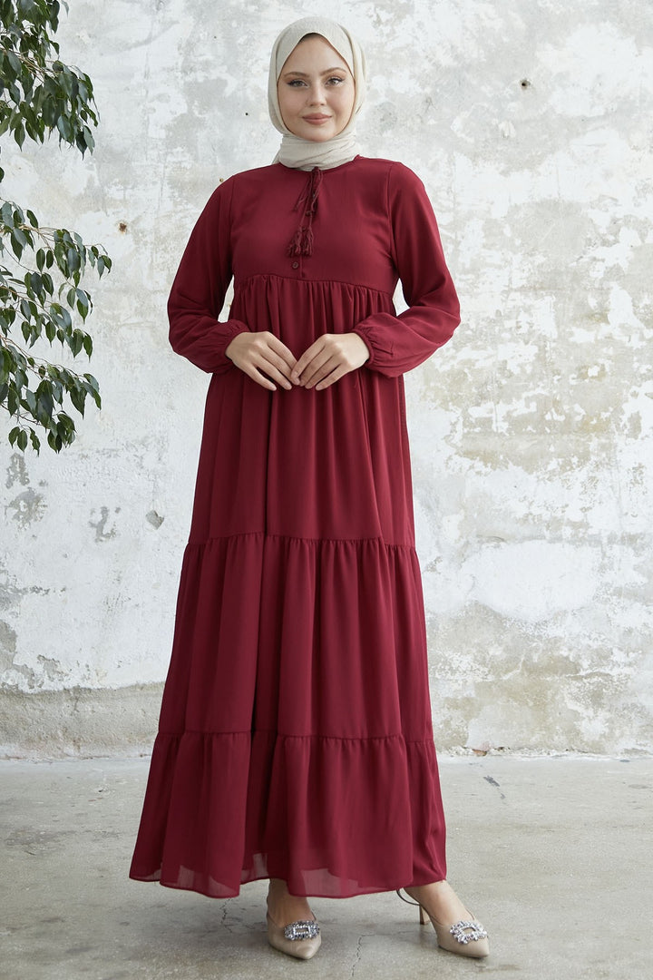 MDS Women Lace-Up Yoryo Chiffon Dress - Burgundy - Lakewood