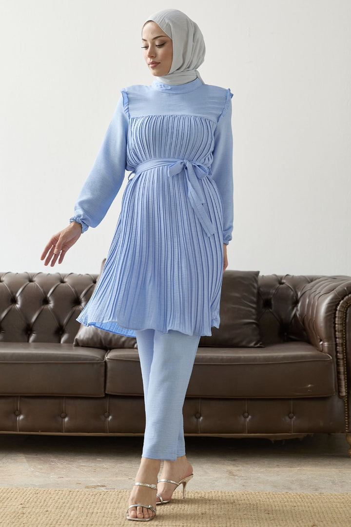 MDS Women Front Pleated Ruffle Detail Set - Baby Blue - Évry