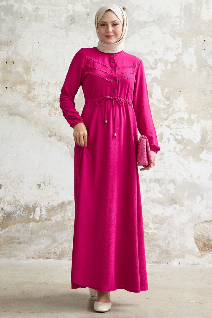 MDS Women Lace Detail Fuchsia A-line Dress - Ewing