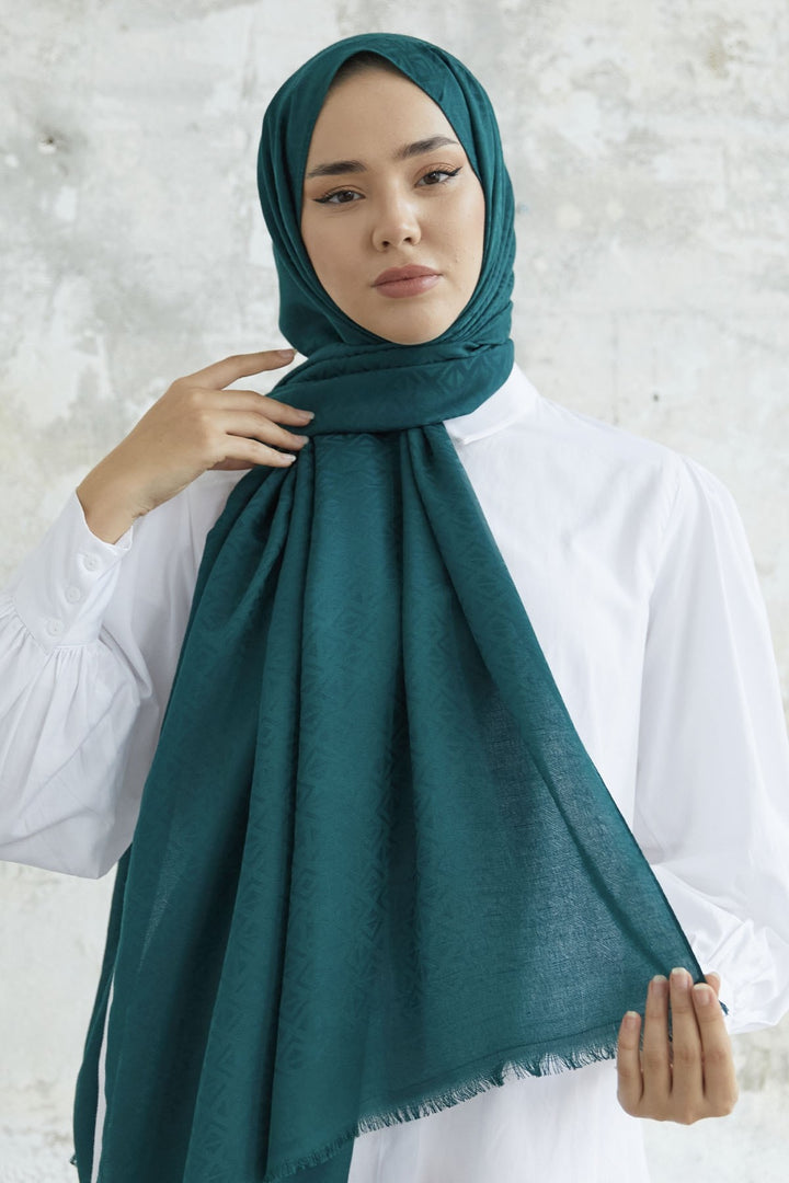 MDS Women Pyramid Pattern Jacquard Shawl - Petrol - Vancouver