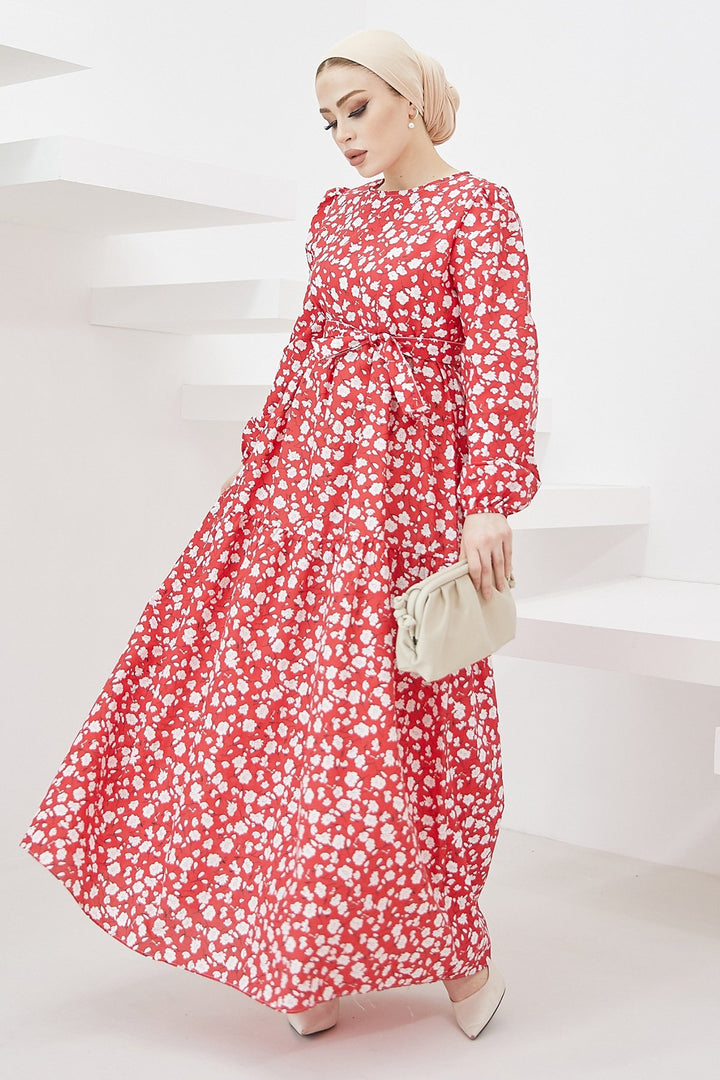 MDS Women Erfa Crispy Patterned Belted Dress - Red - Sabinas
