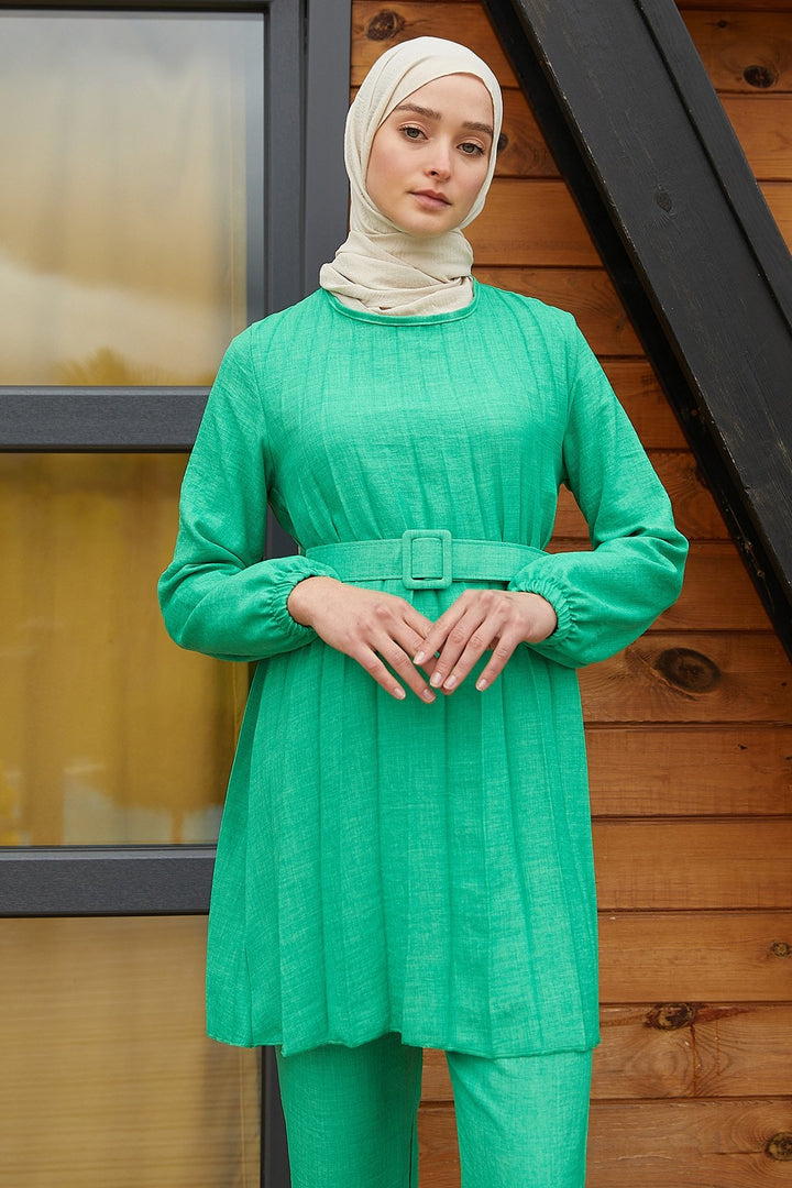 MDS Women Moria Belted Pinstripe Suit - Green - Chur