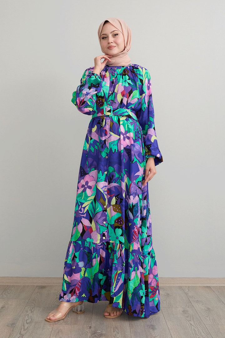 MDS Women Belted Floral Purple Viscose Dress - Châtenay-Malabry