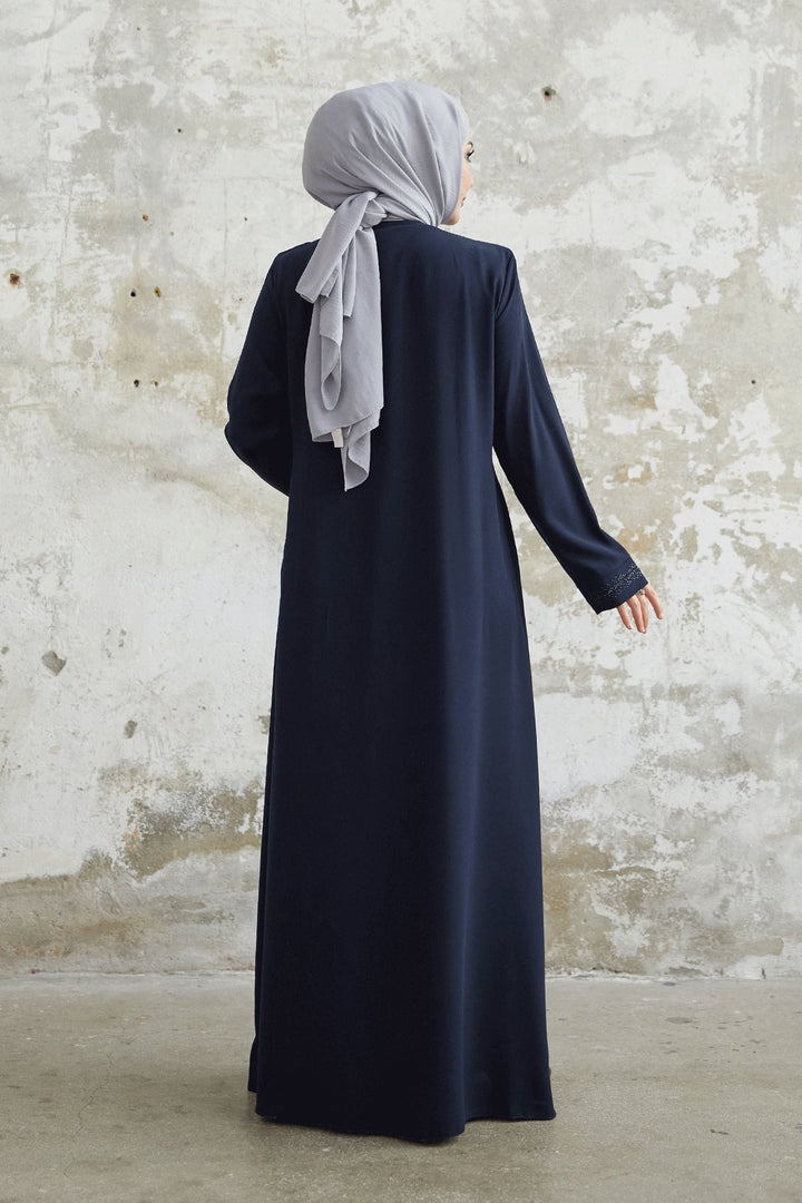 MDS Women Full Stone Detailed Abaya - Navy Blue - Hialeah