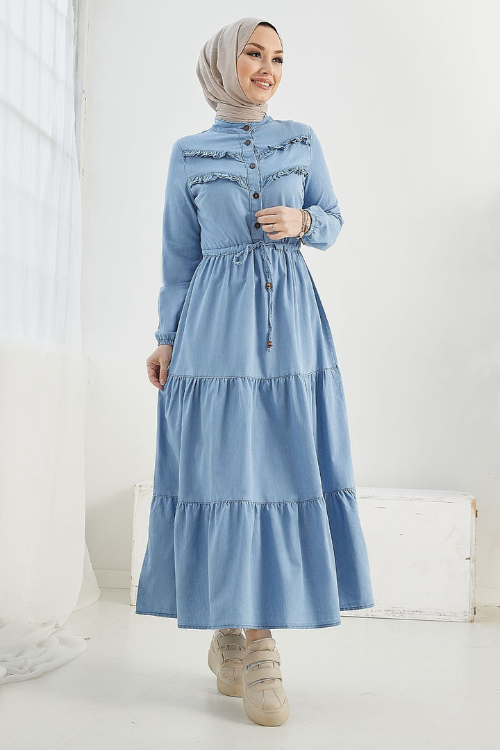 MDS Women Felen Frill Detailed Denim Dress - Light Blue - Fulda