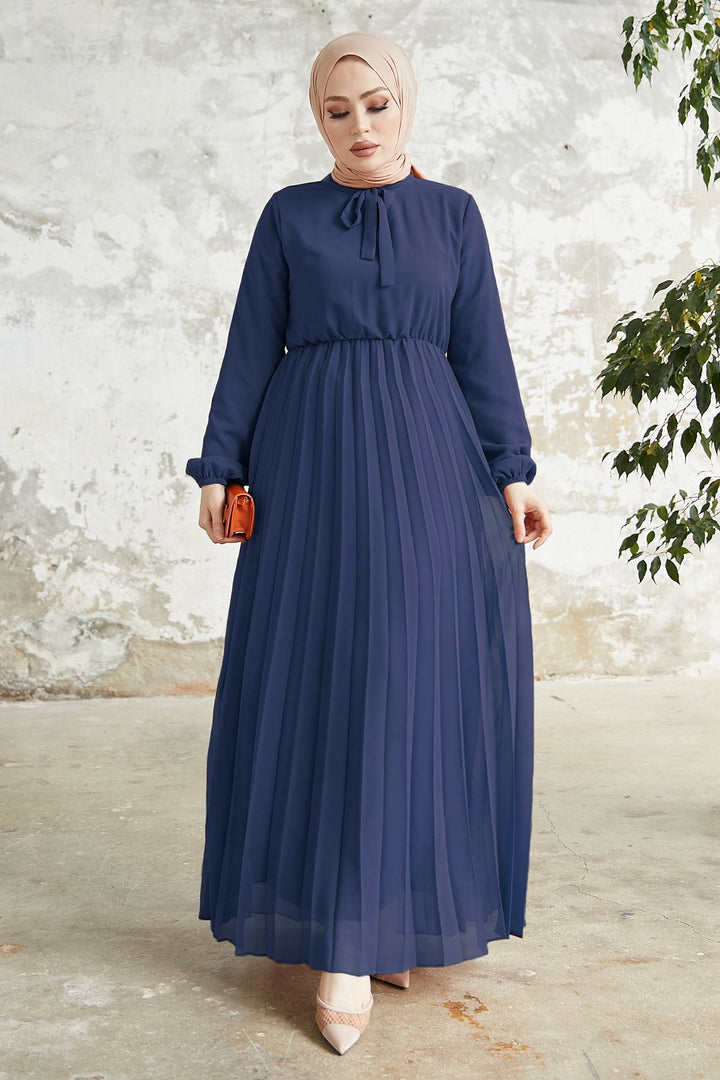 MDS Women Pleated Limelda Chiffon Dress - Navy Blue - Galapagar