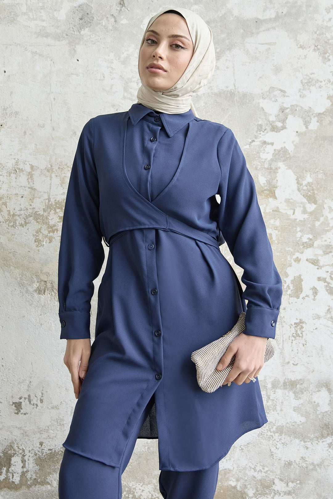 MDS Women Front Tie Two Piece Set - Navy - Coppell