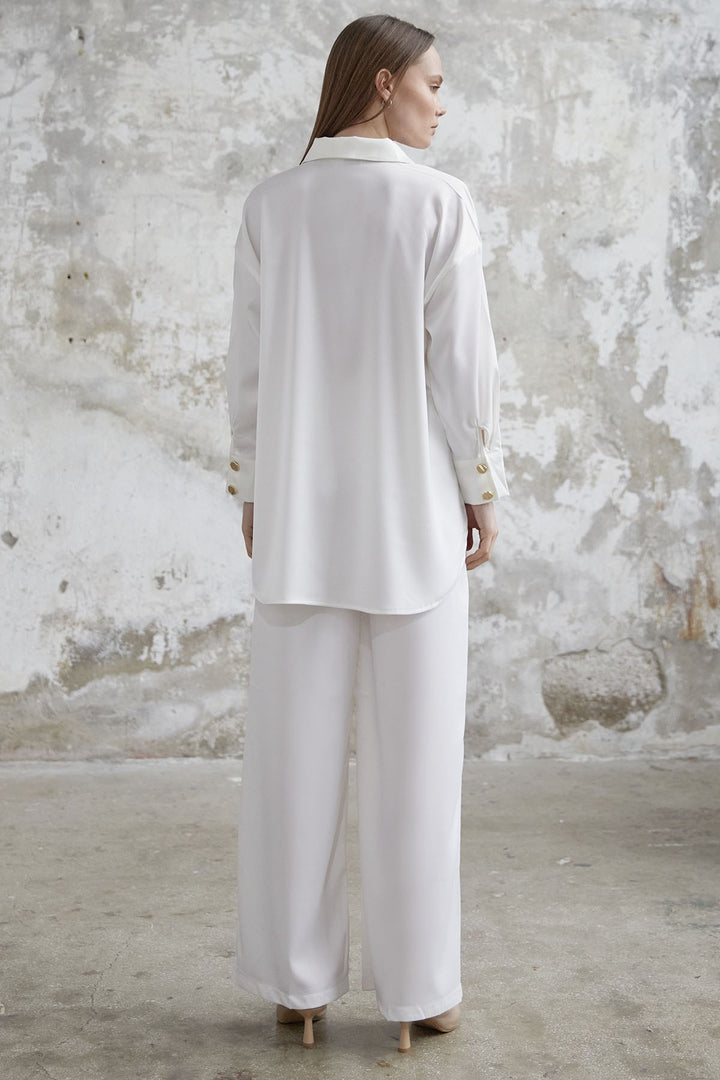 MDS Women Satin Shirt and Pants Suit - White - Lafayette