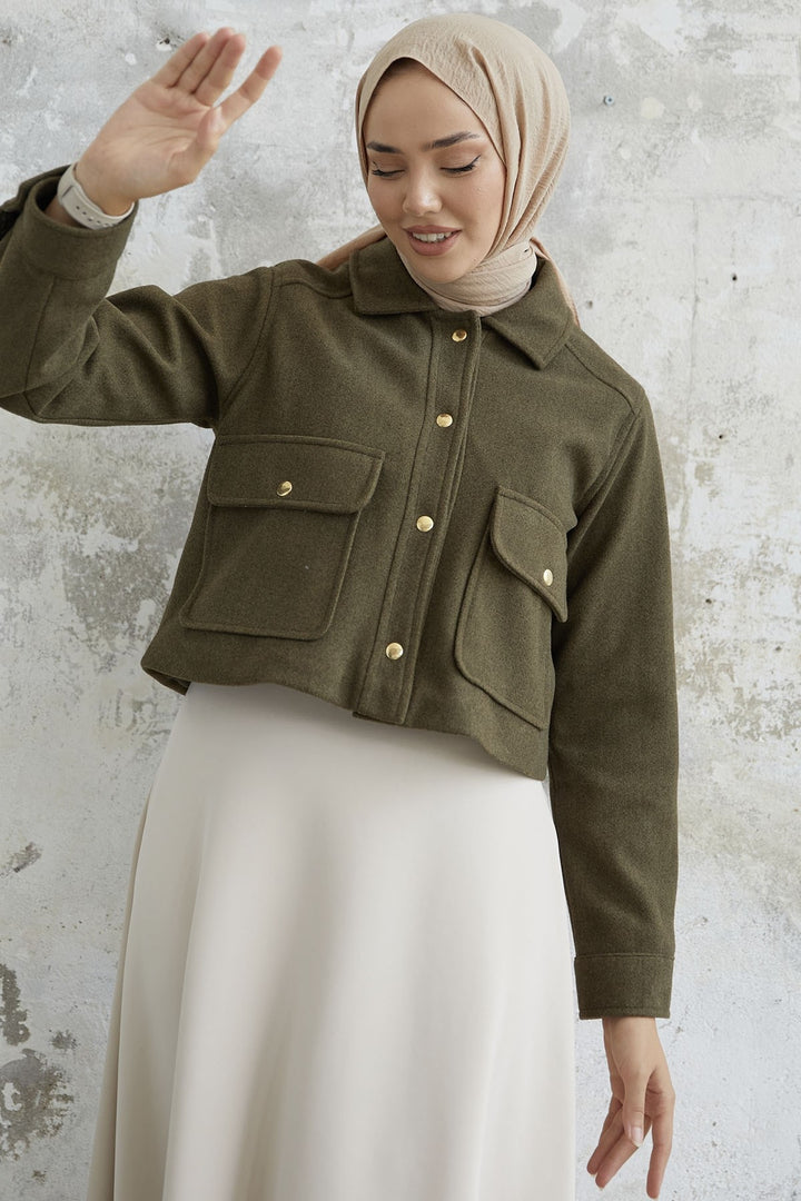 MDS Women Liesa Cover Pocketed Cashmere Jacket - Khaki - Citrus Heights