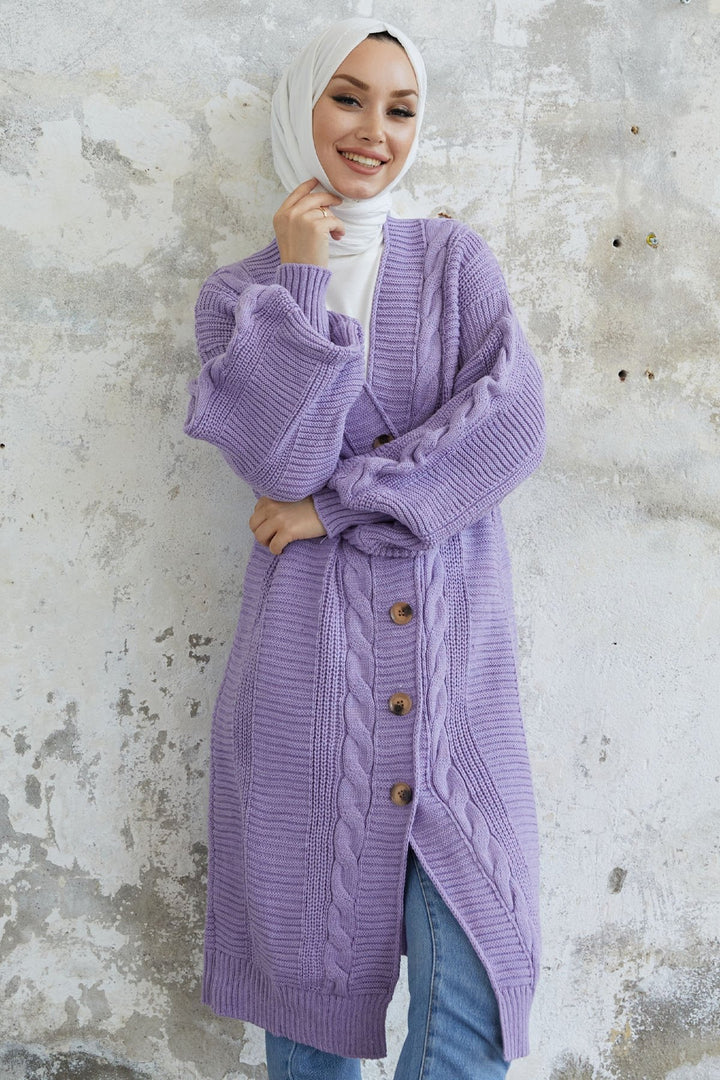 MDS Women Evia Buttoned Knit Cardigan - Lilac - Linden