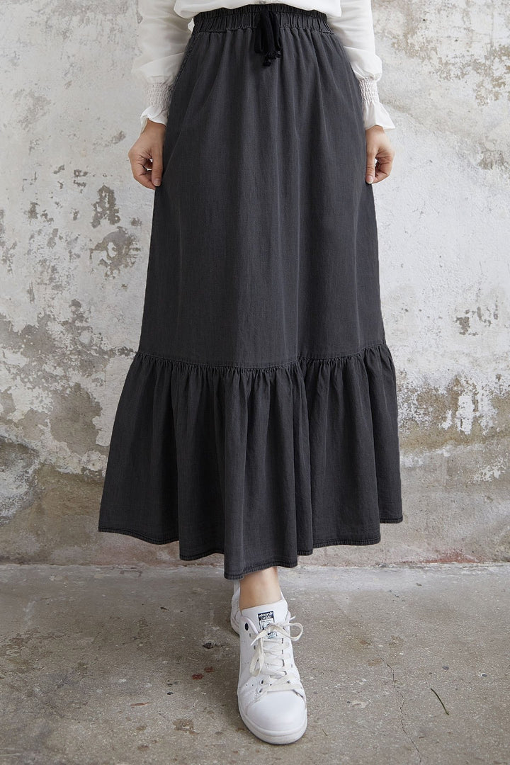 MDS Women Darlin Ruffle Denim Skirt - Gray - Martinez
