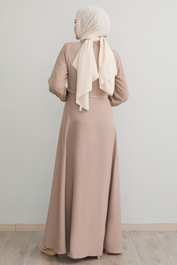 MDS Women Embroidered Mevlana Fabric Beige Ferace - La Roche-sur-Yon