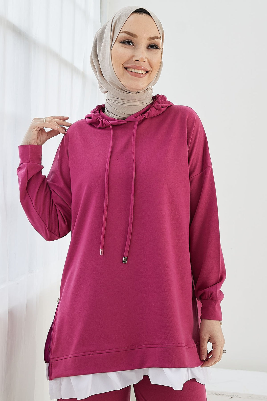 MDS Women Losya Sides Zippered Hooded Two Piece Set - Fuchsia - Exmouth
