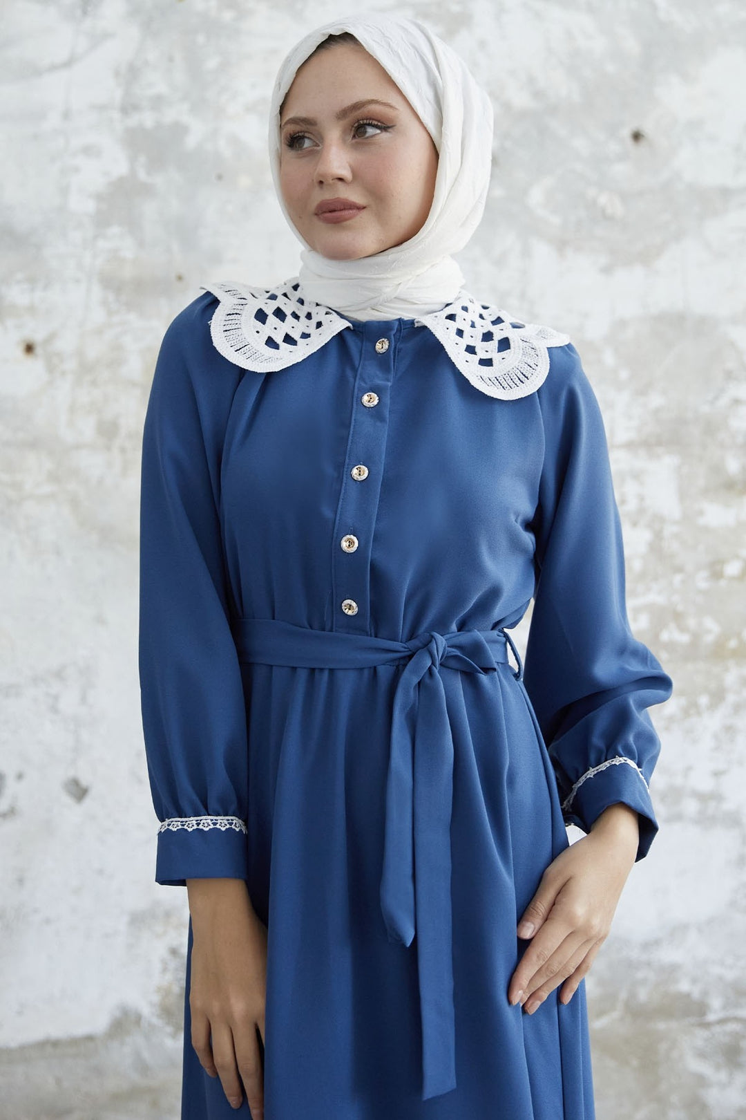 MDS Women Baby Collar Belted Dress - Indigo - Perth