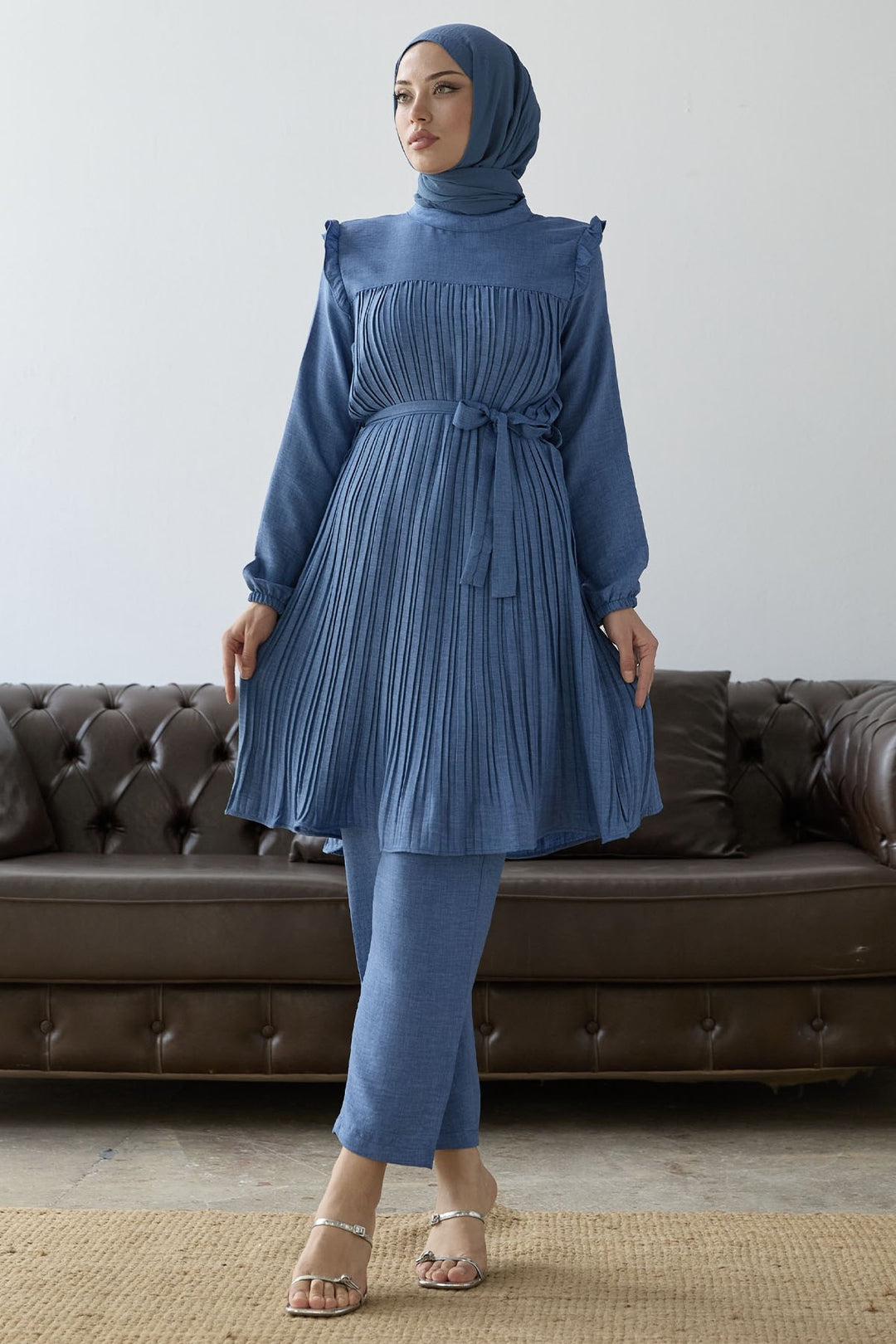 MDS Women Front Pleated Ruffle Detail Set - Indigo - Baltimore