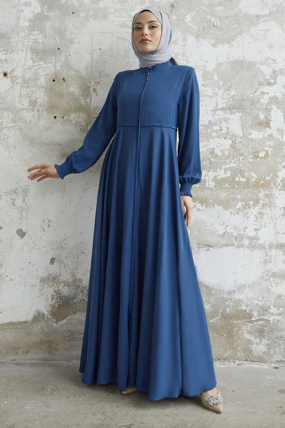 MDS Women Guipure Crepe Mevlana Cloak - Indigo - Kalinkavichy